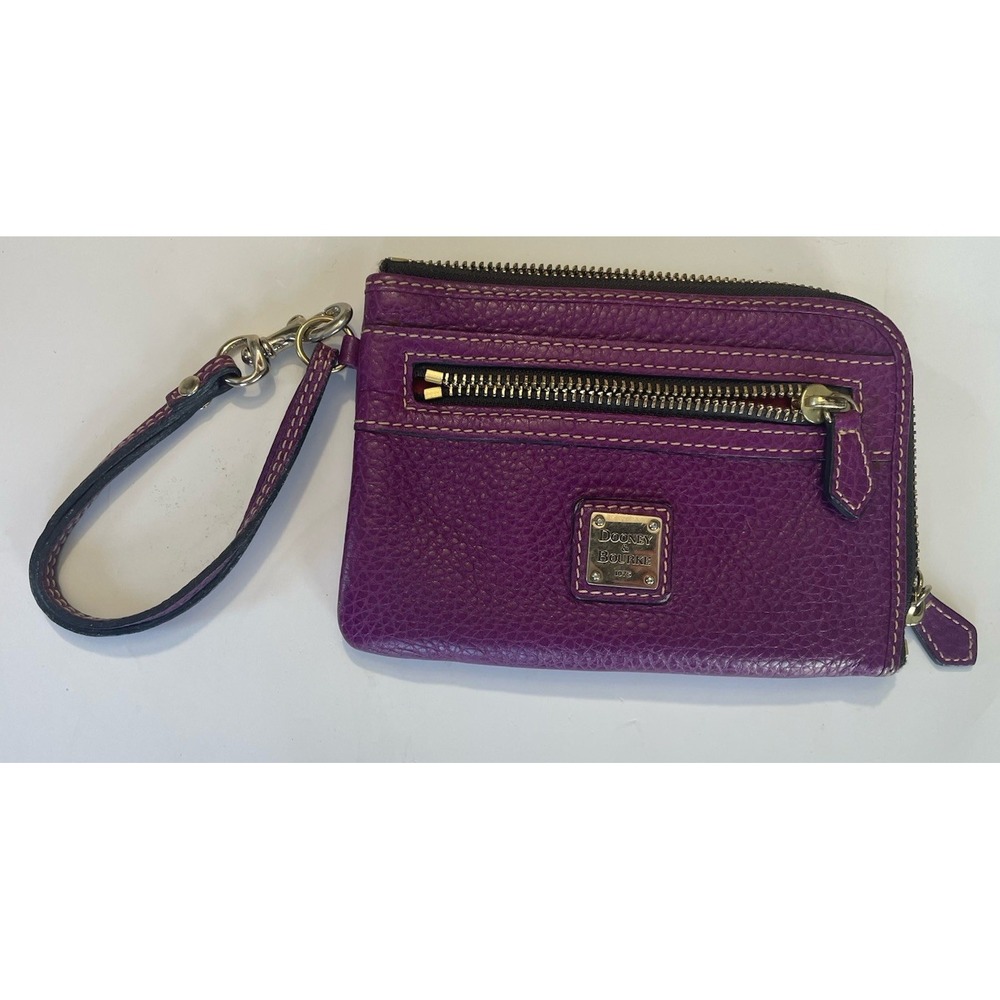 Dooney Bourke Purple Leather Zip Around Wallet Wristlet Gold Tone‎